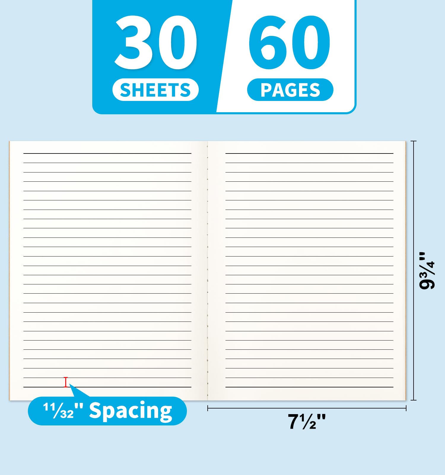 Paquete de 48 cuadernos rayados a granel, 7-1/2 x 9-3/4 pulgadas, papel rayado ancho, 30 hojas/60 páginas, cubierta kraft con lomos arcoíris, cuaderno de composición rayado de 12 colores para el