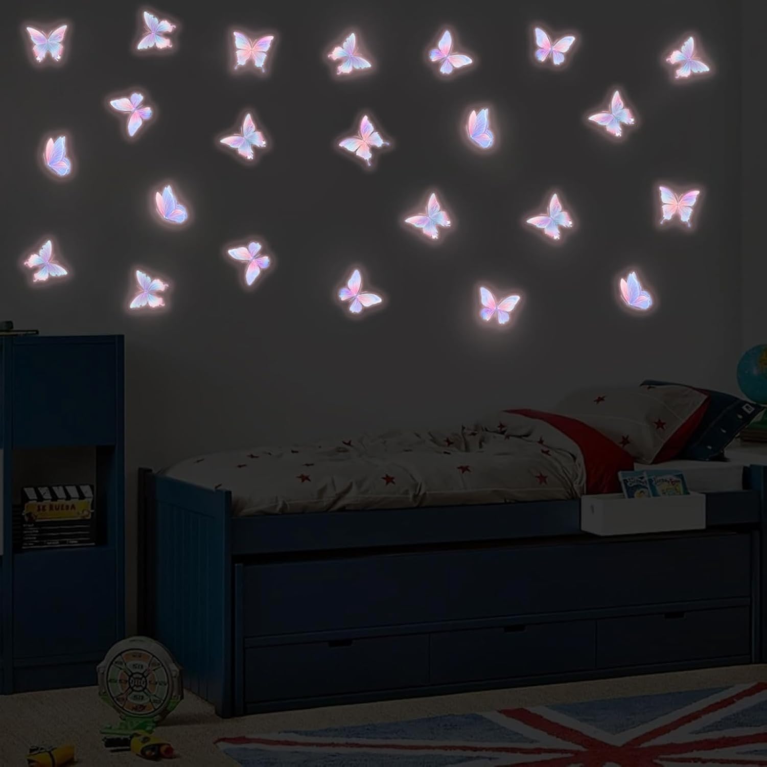 Naklejki ścienne fluorescencyjne motyl dekoracja do sypialni, samoprzylepne ozdoby na ścianę, naklejki do pokoju dziecka, salonu, biura, 2pcs, 2pcs