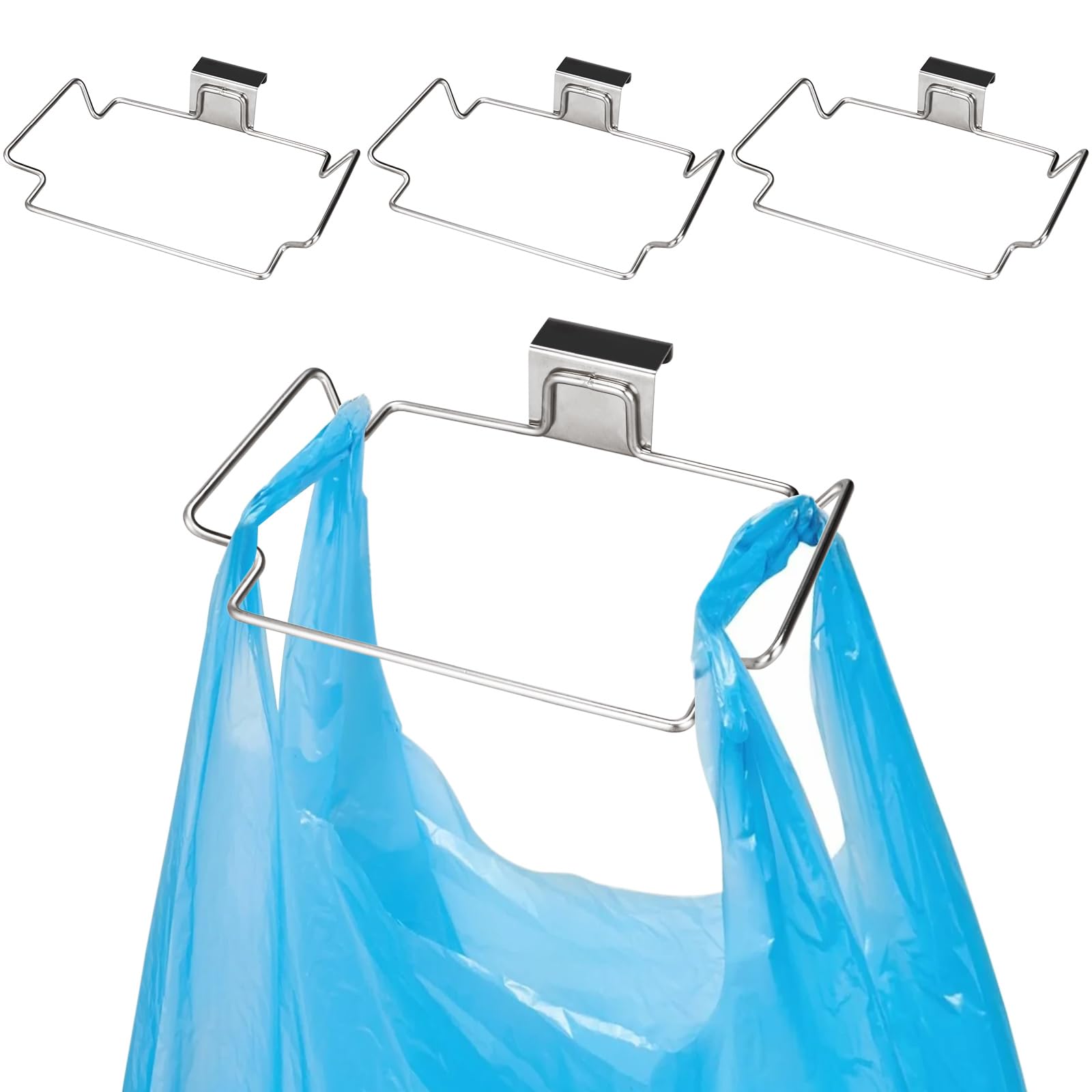 4 Pcs Stainless Steel Trash Bag Holder for Kitchen Cabinets Doors and Cupboards, 9.25 x 6 x 1.77 Inch Under Sink Bag Holder for Plastic Bags, Garbage Bag Holder for Cabinet