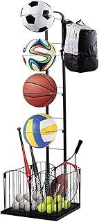ARHAT ORGANIZERS Carbon Steel Sports Ball Stand|Portable Multiple Stand For Football Basketball Volleyball,Tennis Rackets,Cricket Bat|Freestanding Garage Sports & Equipment Organizer (Round)