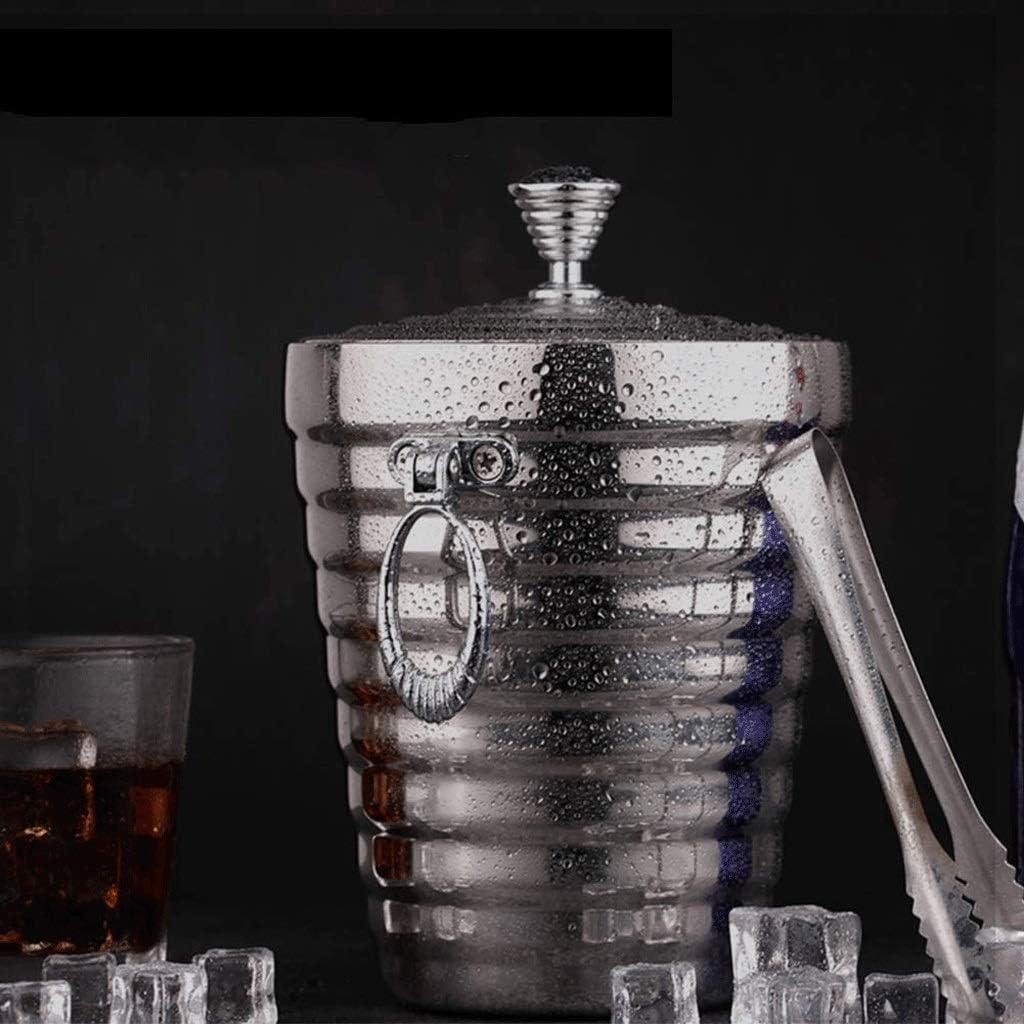 Ice Buckets with Stainless Steel Tongs, Wall Bucket with Lid,Silver Wine Chiller for Bar for Camping(Small)