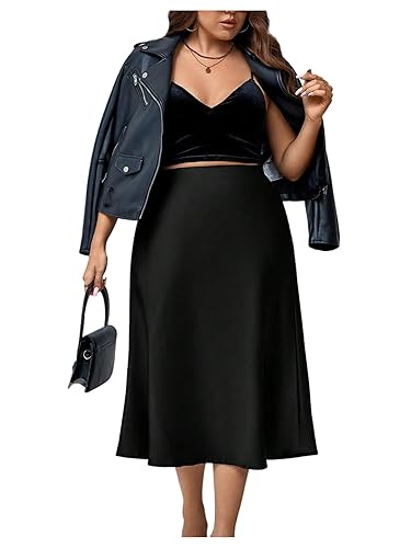 Floerns Women's Plus Size Satin Ruffle Hem Casual Skirt Silk