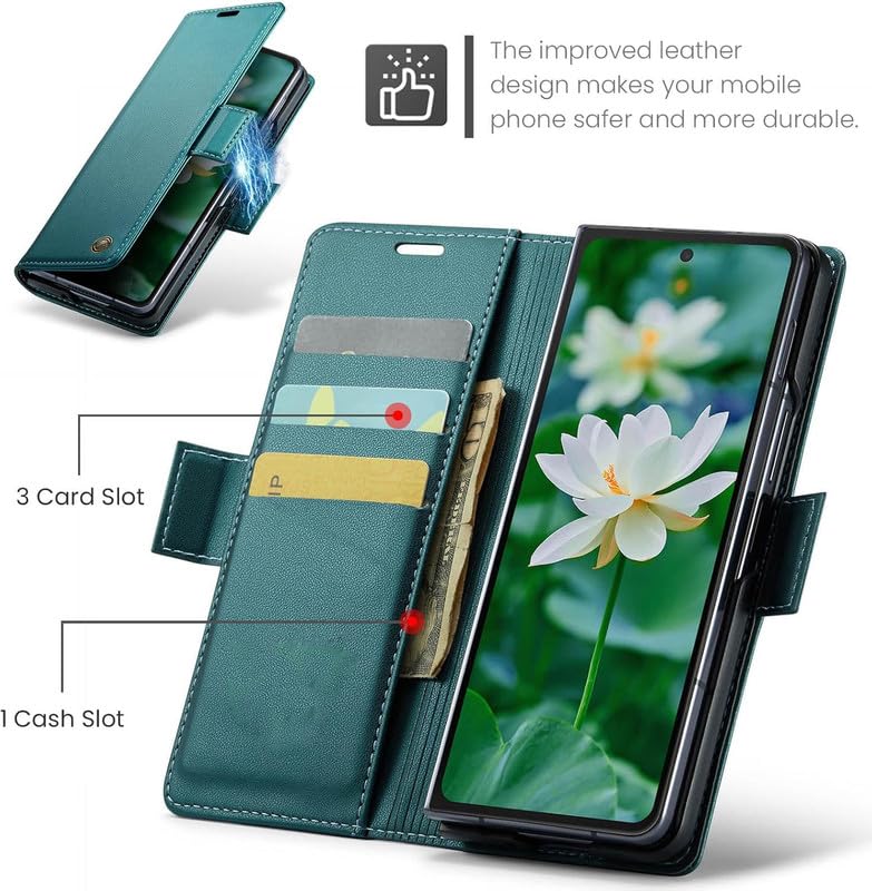 Image of ClickCase for Samsung Galaxy Z Fold 6 Elegant Faux Leather Wallet Flip Case Magnetic Closure Flip Cover for Samsung Z Fold 6 5G (Blue)