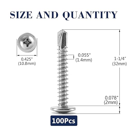 Miniatura 61 de Tornillos de chapa metálica de 2-1/2 pulgadas, 250 tornillos de acero inoxidable 410 tornillos autorroscantes rápidos de cabeza de armadura de acero