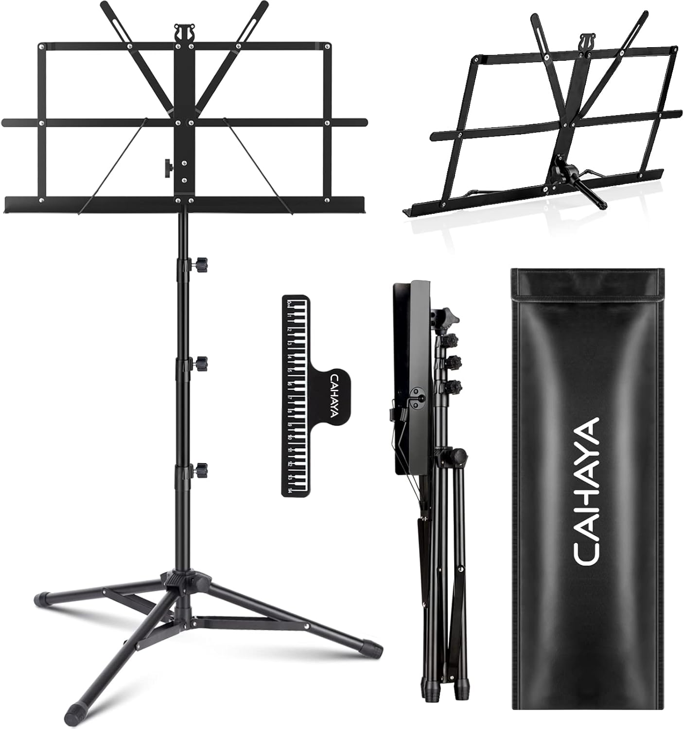 CAHAYA 2-in-1 Leggio Spartiti Musicali & Supporto da Tavolo per Libri Leggio Musicale Pieghevole Altezza Regolabile 70-170cm con Borsa di Trasporto Versione Superiore CY0305