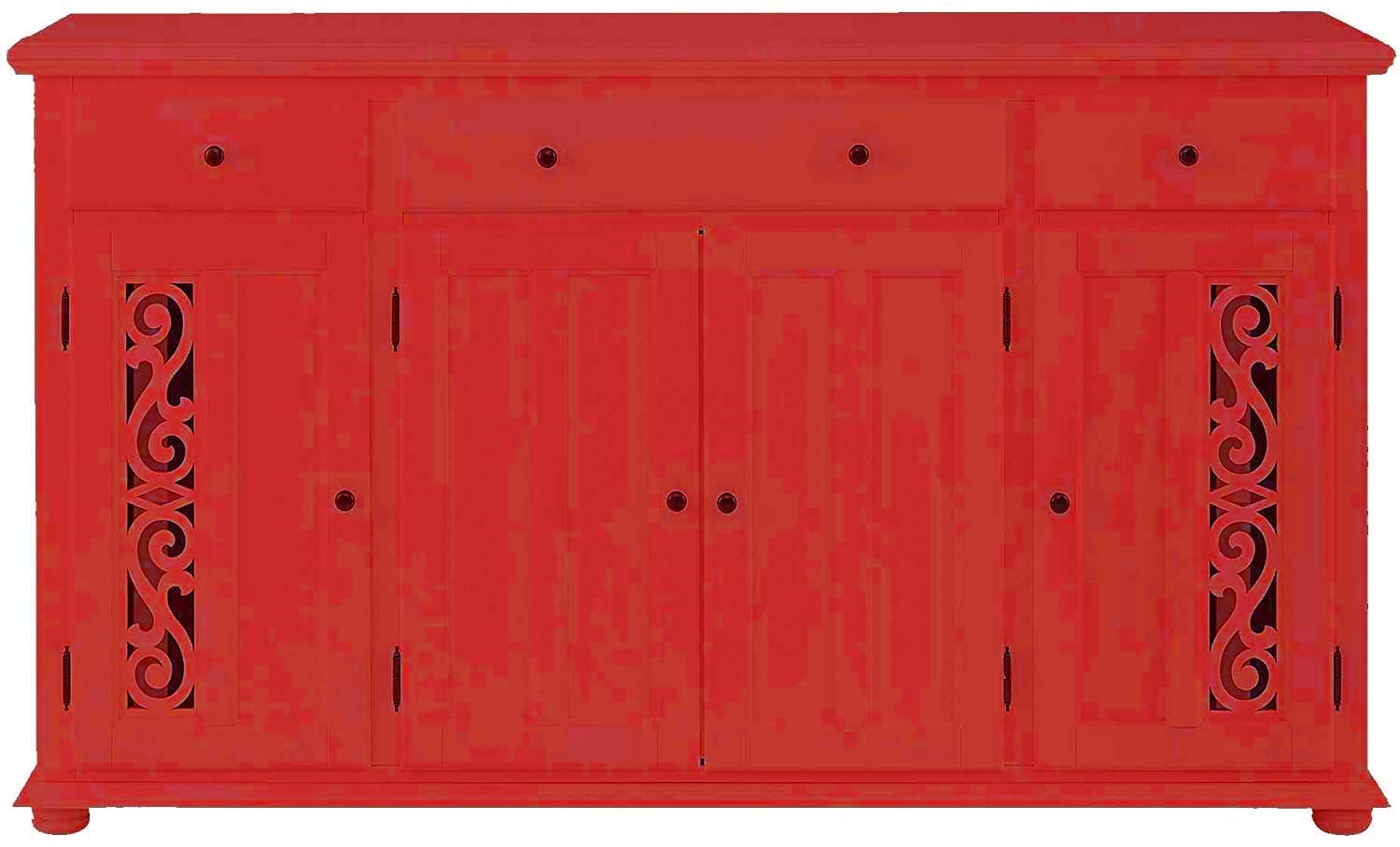 APRODZ Solid Wood Preto Sideboard Cabinet with 3 Drawer Storage Organize Cabinet for Home Dinning Kitchen Living Room & Bedroom Multi Shelves Door Cabinets Hallway Dinning (Red)-image-44