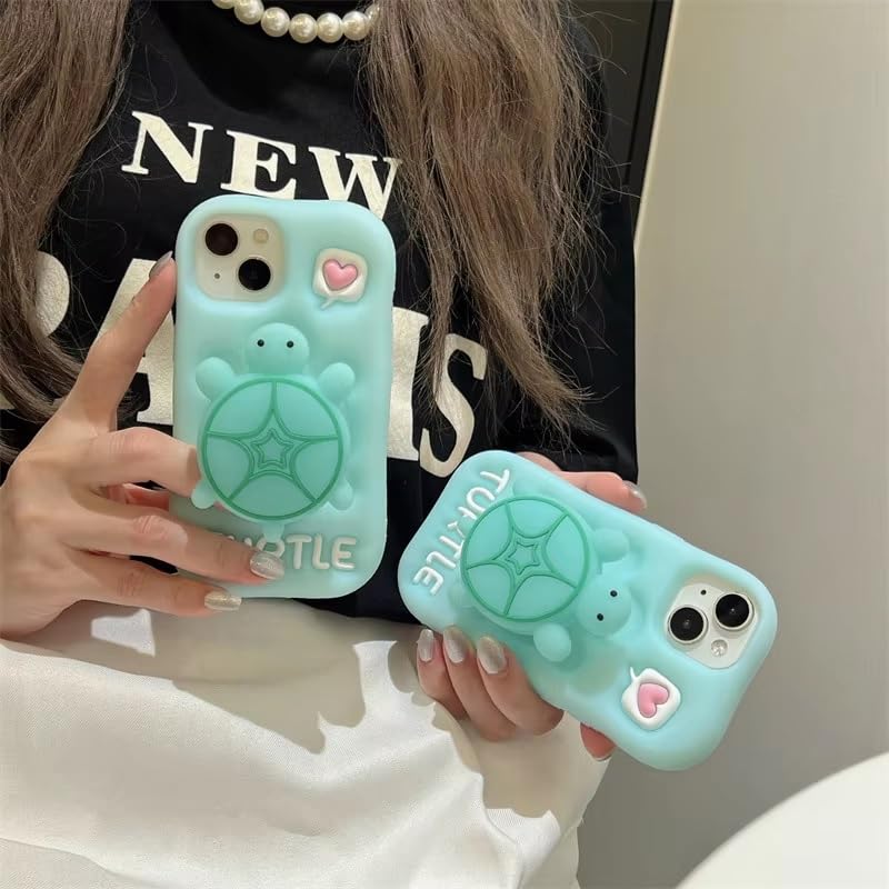 Image of COVERLY for iPhone 15 Pro Max Cute Luminous 3D Turtle Cartoon Case,Full Protective Kawaii Sea Tortoise Neon Pop Case Stand Glow in Dark Silicone Fashion Aesthetic Cover for Apple iPhone 15 Pro Max