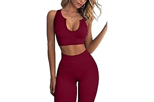 FAFOA Workout Sets for Women 2 Piece Seamless Ribbed Crop Tank