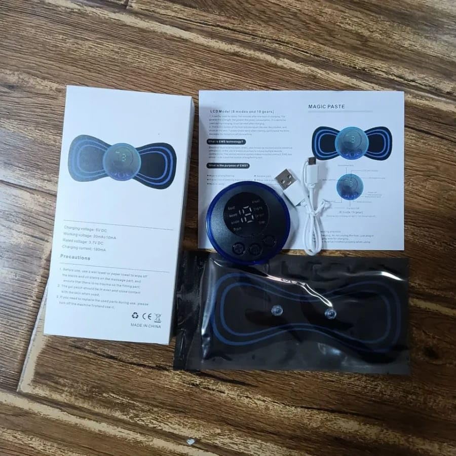 ELEGANT EMPORIUM Full Body Mini Butterfly TENS Massager with 8 Modes, 19 Levels Electric Rechargeable Portable EMS Patch for Shoulder, Neck, Arms, Legs, Neck, Men/Women