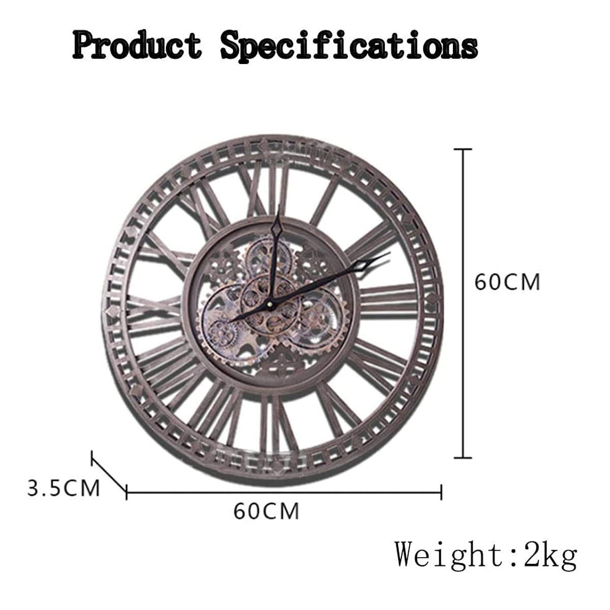 GJXJY Reloj de pared con engranajes móviles, reloj de pared vintage de 60 cm de diámetro, metal grande, estilo industrial 3D, retro, reloj de pared artístico europeo para salón, cocina, dormitorio,