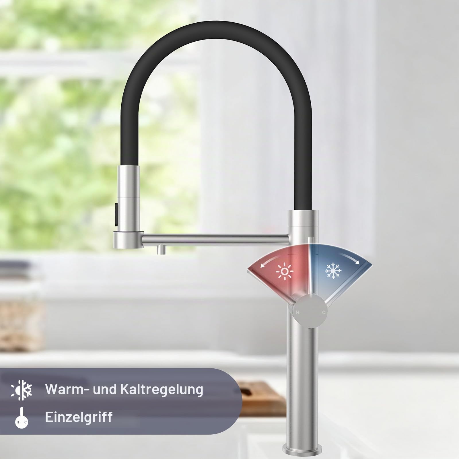 3 Wege Wasserhahn Küche, Einhebel 3 in 1 Küchenarmatur für Wasserfilter | Tohlar Armatur Küche mit Herausziehbarer Brause, 3 in 1 Mischbatterie, 360°Drehbar Küchenarmatur, Edelstahl Gebürstet