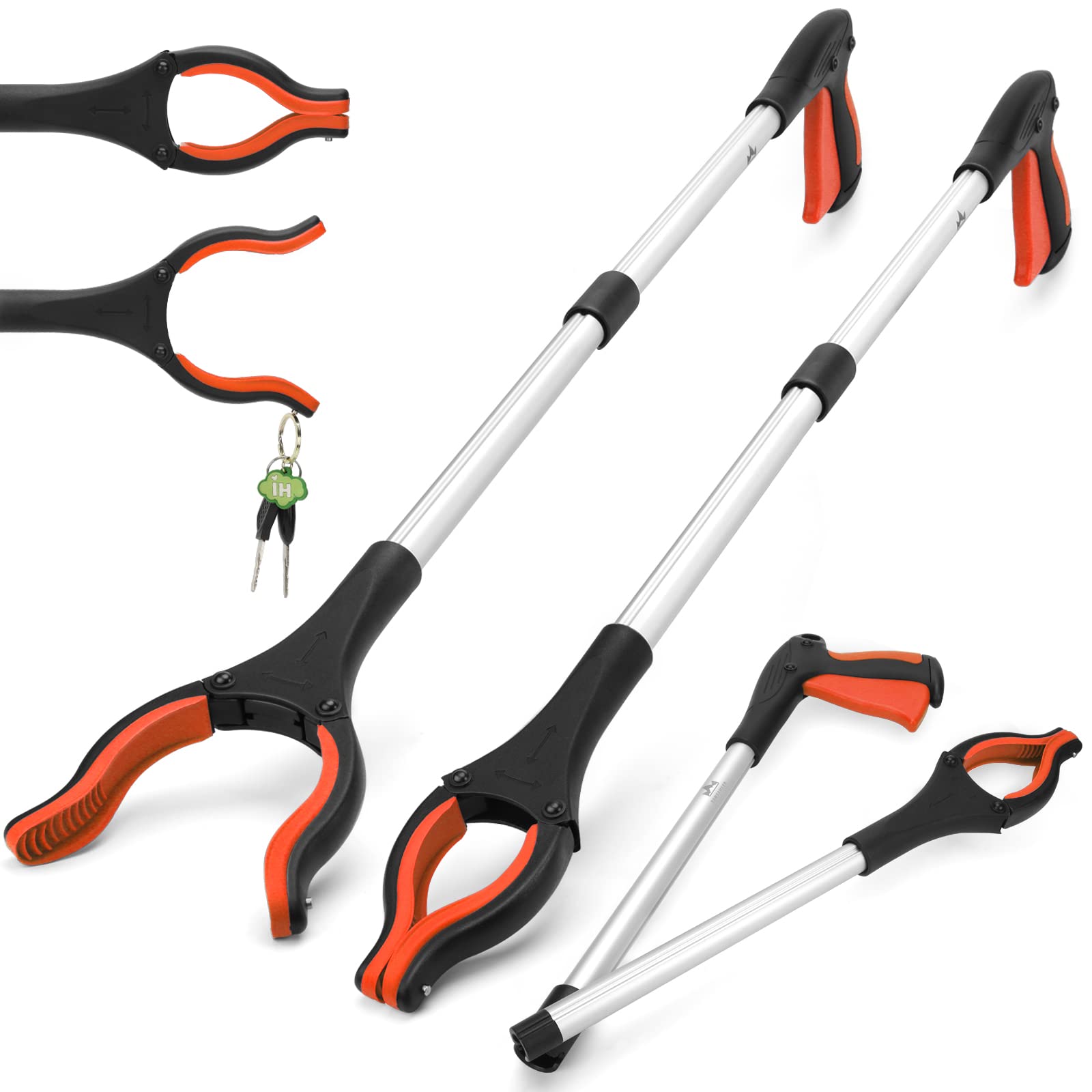 2-Pack Reacher Grabber Pickup Tool, 32" Long Grabber Tool with Magnetic Tip, Trash Picker Grabber for Elderly Grab It Reaching Tool, Garbage Picker Upper, Litter Pick Up Grab Tool, Claw Grabber Stick
