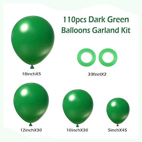 Miniatura 2 de FOTIOMRG 110 piezas de kit de arco de guirnalda de globos verde oscuro, globos de látex verde oscuro de 1812105 pulgadas de diferentes tamaños para
