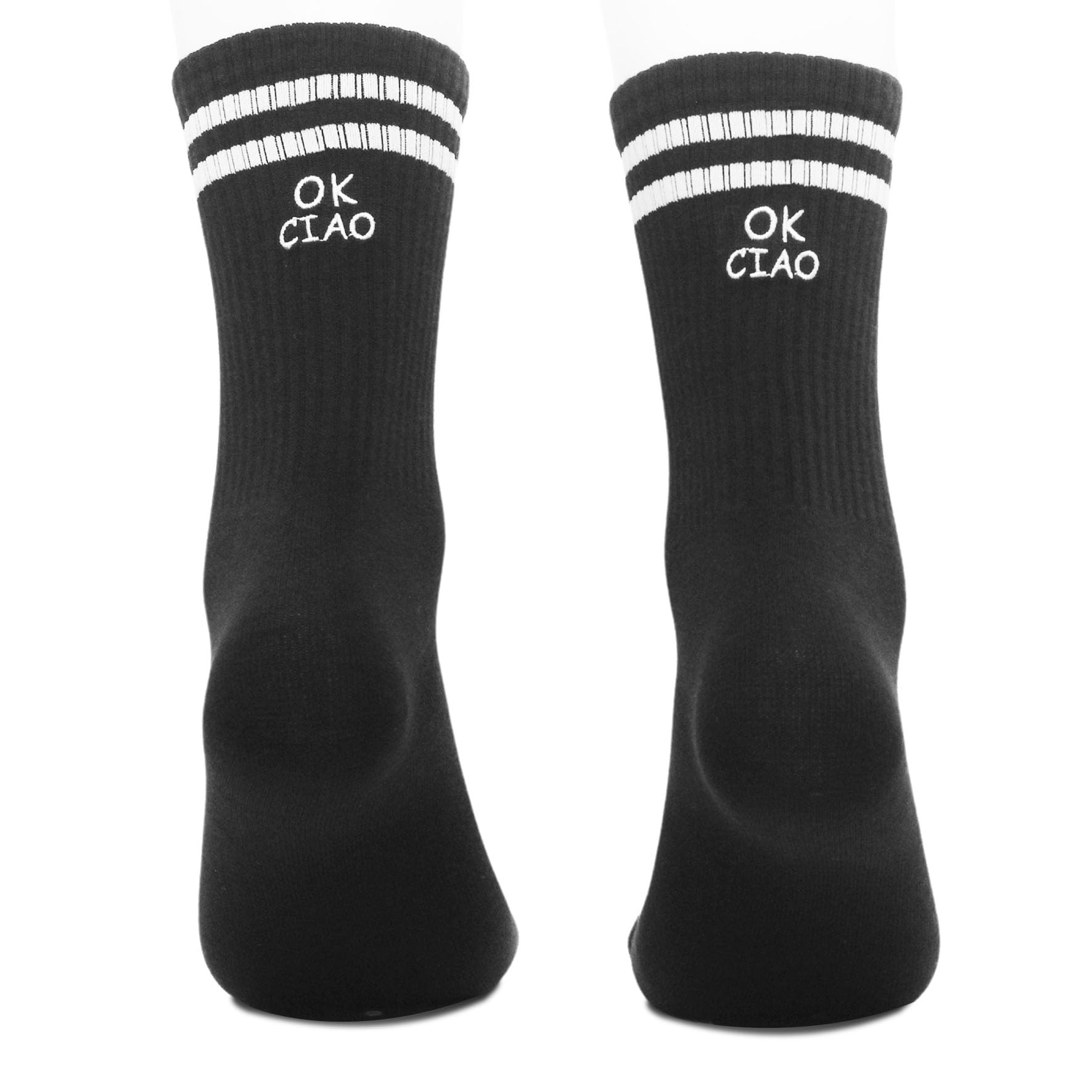 FUQWZ Ok Ciao Socks, Italian Themed Gifts, Travel Essentials Gifts for Travelers, Black Crew Socks for Men Women, Birthday Christmas Gifts for Men Women. (176)