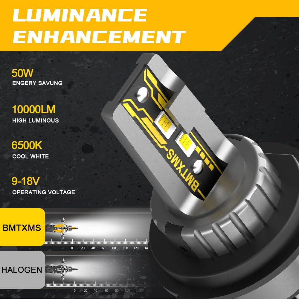 BMT xms H4 LED - 9003 HB2 LED Moto Faro Lampadina Hi/Lo Beam - 600% più luminoso 10000LM 6500K bianco brillante, Confezione da 1