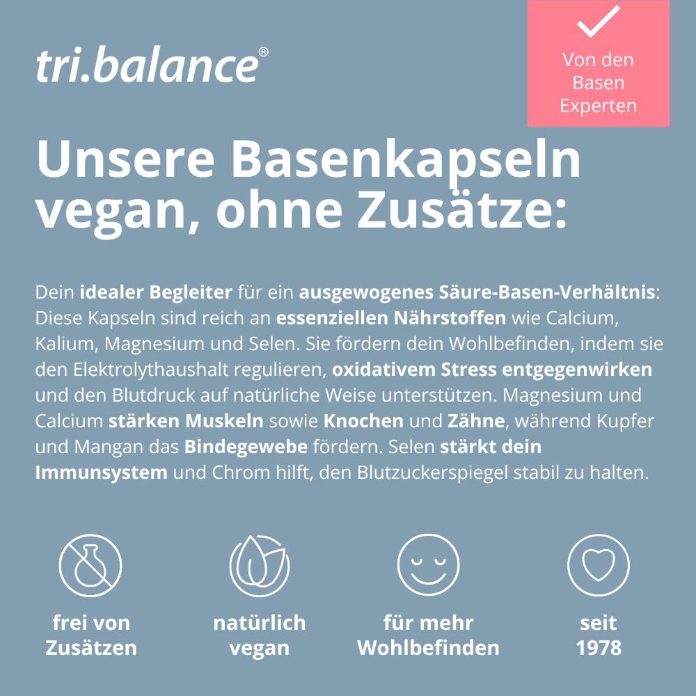 tri.balance Basenkapseln NATURAL 4er-Pack 640 Kapseln – mit Zink | 640 Kapseln mit basischen Mineralstoffen und veganer Kapselhülle; Zink trägt zu einem normalen Säure-Basen-Stoffwechsel bei