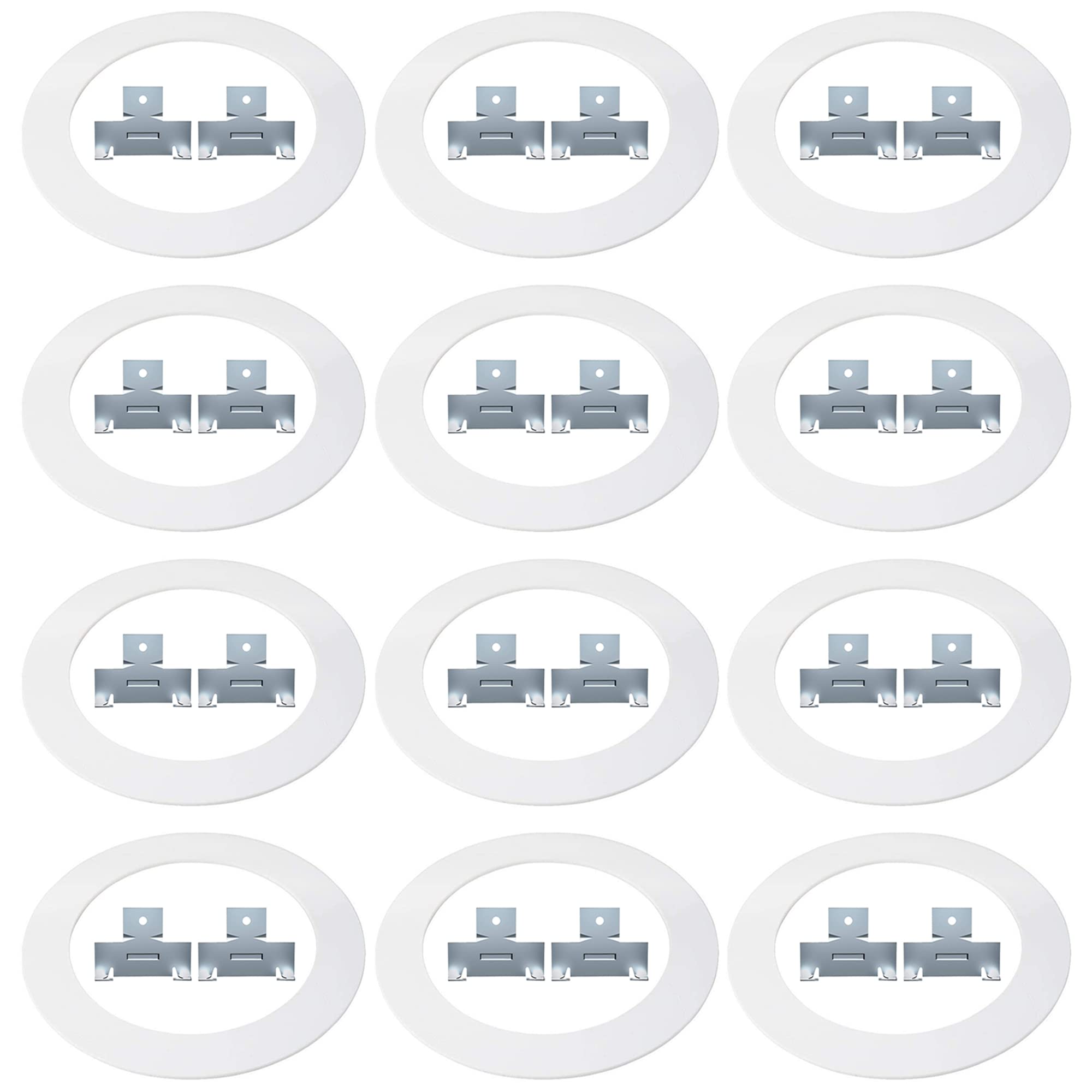 12 Pack White Plastic Trim Ring 8.6 Inch Diameter and 10 Pairs of Retrofit Recessed Downlight Housing C Clips Combo