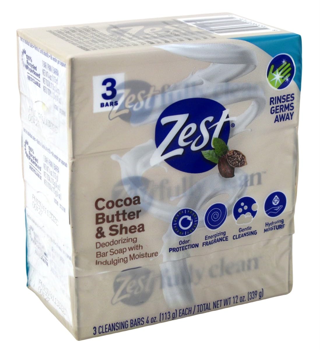 Zest Bath Bars Cocoa Butter Shea bars 3 ea, Chocolate, 4 Fl Oz