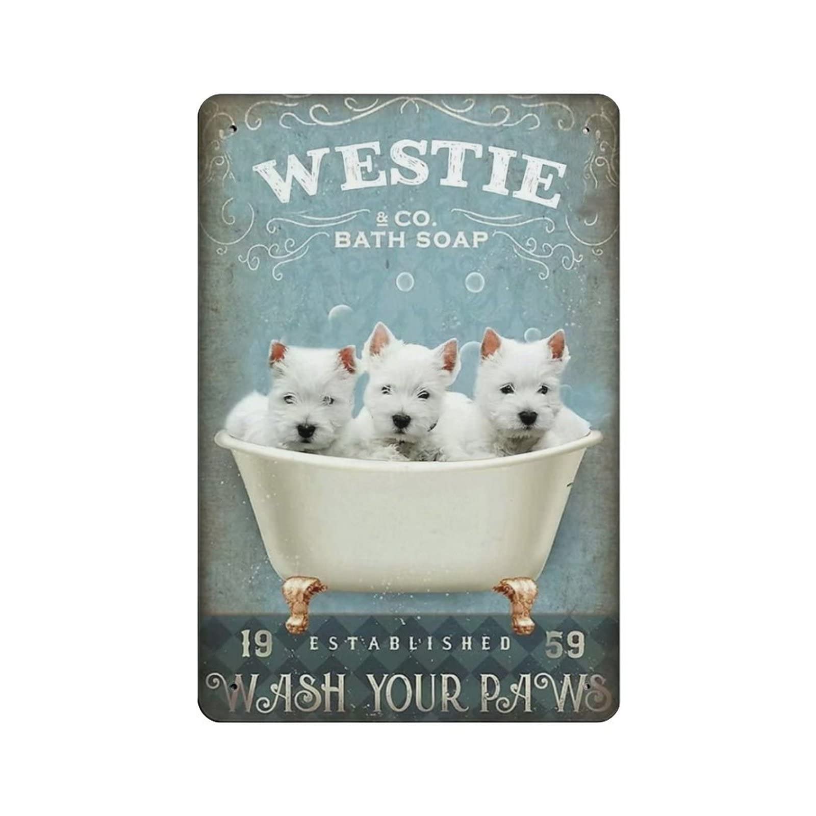 AOOEDM Westie Wash Your Paws Vintage Metal Tin Sign for Home Coffee Shop Office Wall Art Metal Poster Garage Decor Man Cave Sign Inspirational Quote Wall Decor