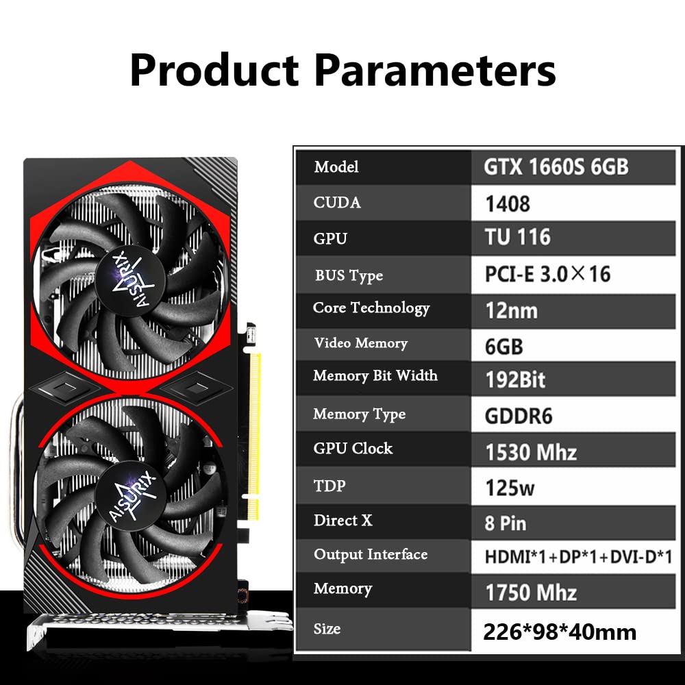 AISURIX GTX 1660 Super Computer Graphics Card, 6GB GDDR6 192Bit
