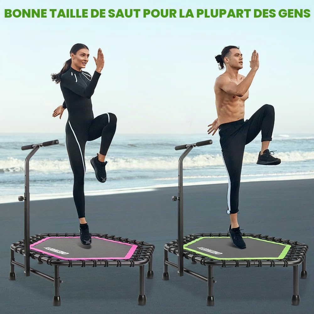 ONETWOFIT Trampoline à Rebond de 107/114cm pour Adultes, Mini Trampoline Silencieux pour Exercices en intérieur, Trampoline de Fitness avec Rebond Bungee