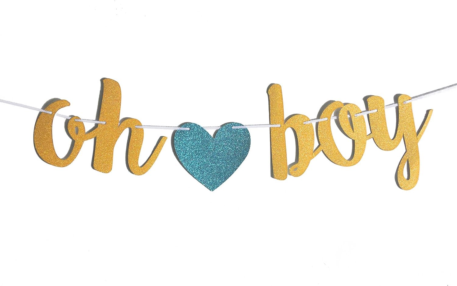 Fecedy Gold Glittery OH BOY Banner with Heart for Baby shower