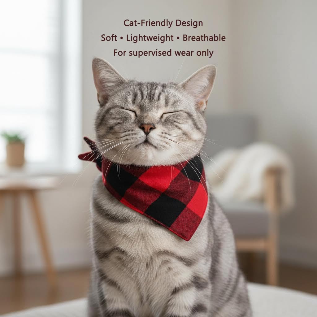 Katzen-Halstuch, kariert, für kleine Hunde, Baumwolle, Welpen-Taschentuch, Büffelkaro, verstellbares Haustier-Bandana mit Druckknopf, Rot