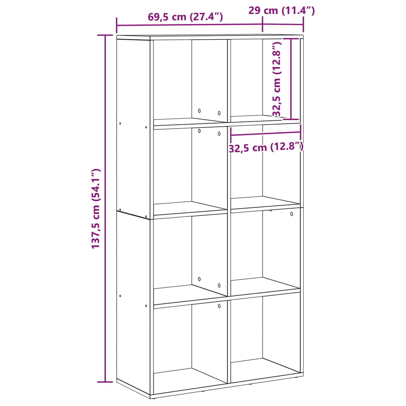 Bibliothèque chêne Noir en Bois d ingénierie 69,5 x 29 x 137,5 cm avec 8 étagères Compartiments, rayonnage pour Salon Bureau Chambre Rangement Livres, dossiers, CD, DVD, Mangas