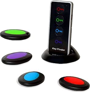 JTD Wireless RF Item Locator/Key Finder with LED flashlight and base support. With 4 Receivers Key Finder-Wireless key RF locator, Remote Control, Pet, Cell, Wireless RF Remote Item, Wallet Locator. (4 Receivers)