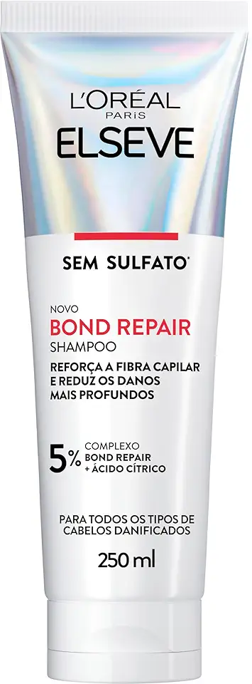 L'Oréal Paris Elseve Bond Repair Shampoo Reparação Molecular com Ácido Cítrico, Limpeza Suave Sem Sulfato, Reconstrói Ligações e Devolve Força aos Cabelos Danificados, 250ml