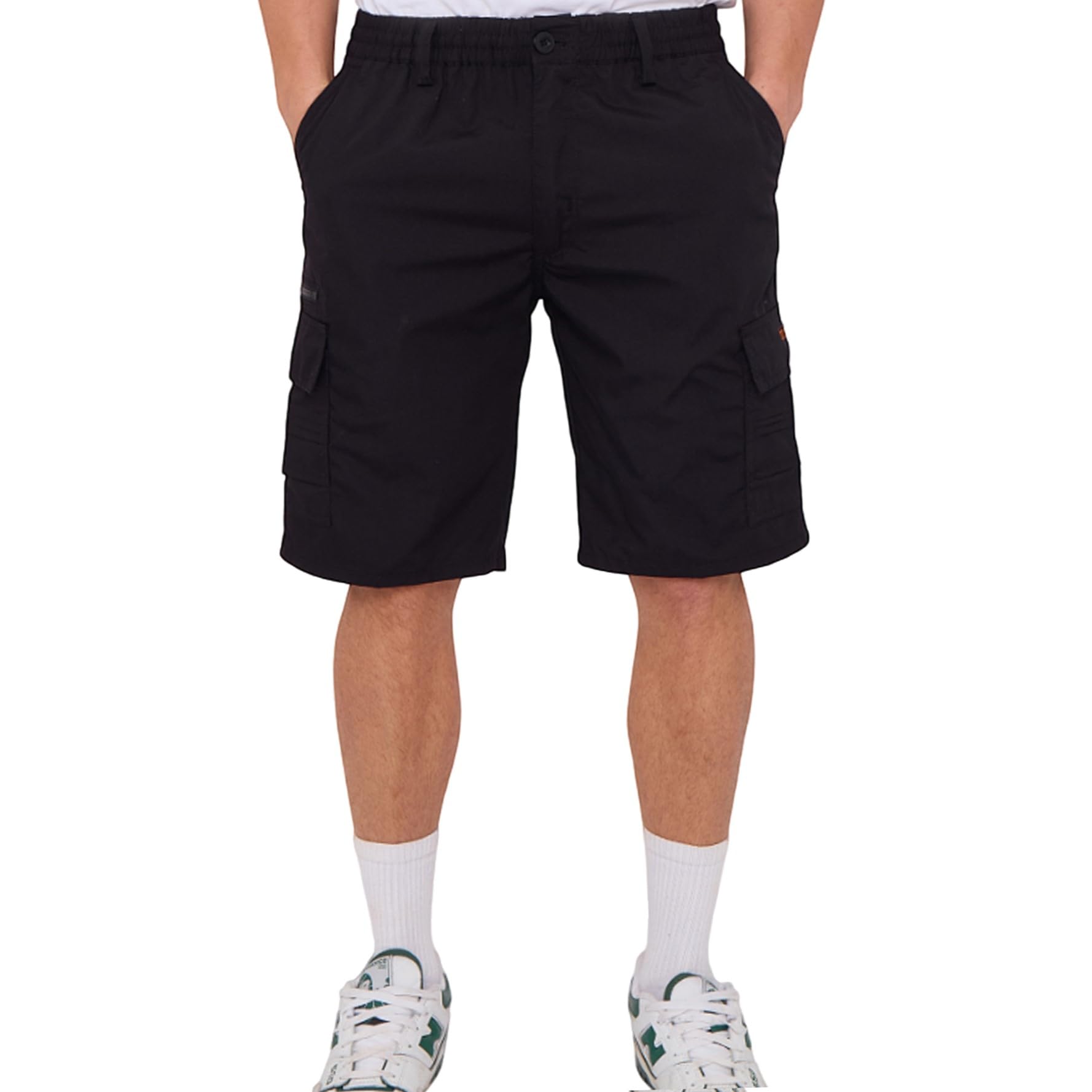 LABEL APPAREL Plus Size Mens Cargo Combat Shorts Casual Cotton Elasticated Waist Regular Fit Cargo Short Big Size Workwear Half Pants 4XL-6XL, Black 4XL