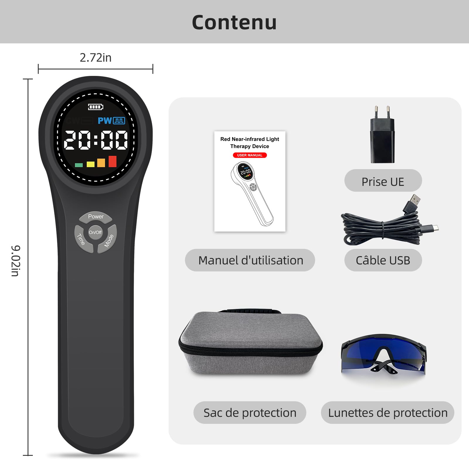 Thérapie par lumière rouge proche infrarouge Toponechoice, 4 x 980 nm + 4 x 810 nm + 16 x 660 nm, appareil portable de luminothérapie rouge pour soulager la douleur, bâton de luminothérapie rouge pour