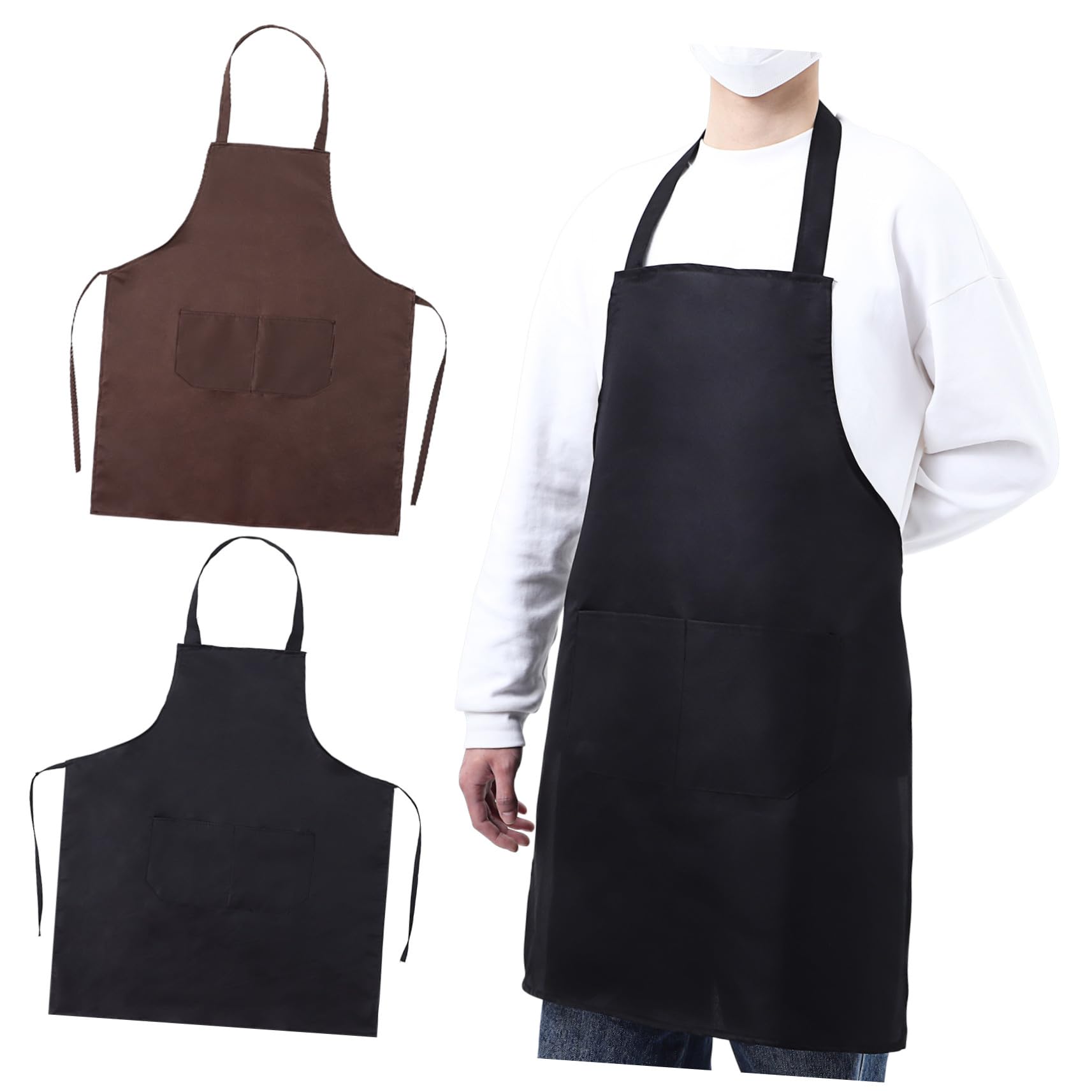 12 Pièces Lot de Tabliers de Cuisine Unisexes à Bavoir avec Poche Réglables et Résistants pour Cuisine Atelier Salon et Peinture Modèles Noir
