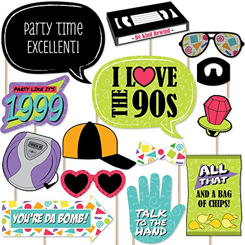 Big Dot of Happiness 90's Throwback - 1990's Party Photo Booth Props Kit - 20 Count