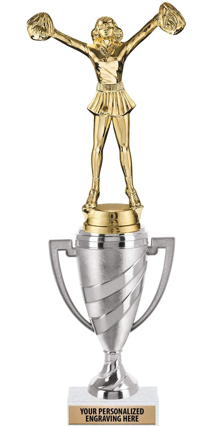 Crown Awards Cheerleader Trophy, 11" Silver Cup Cheer Trophies Includes Free Engraving