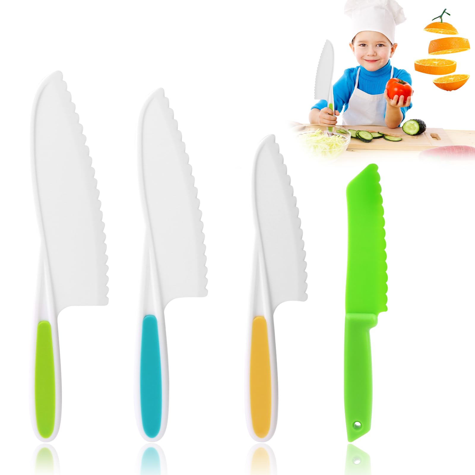 4-teiliges Kindermesser, Kinder Schneidemesser, Kinder Messer ab 3 jahre, Kinder Küchenmesser Set zum Schneiden und Kochen von Obst oder Gemüse,Geschenksets für Kinder