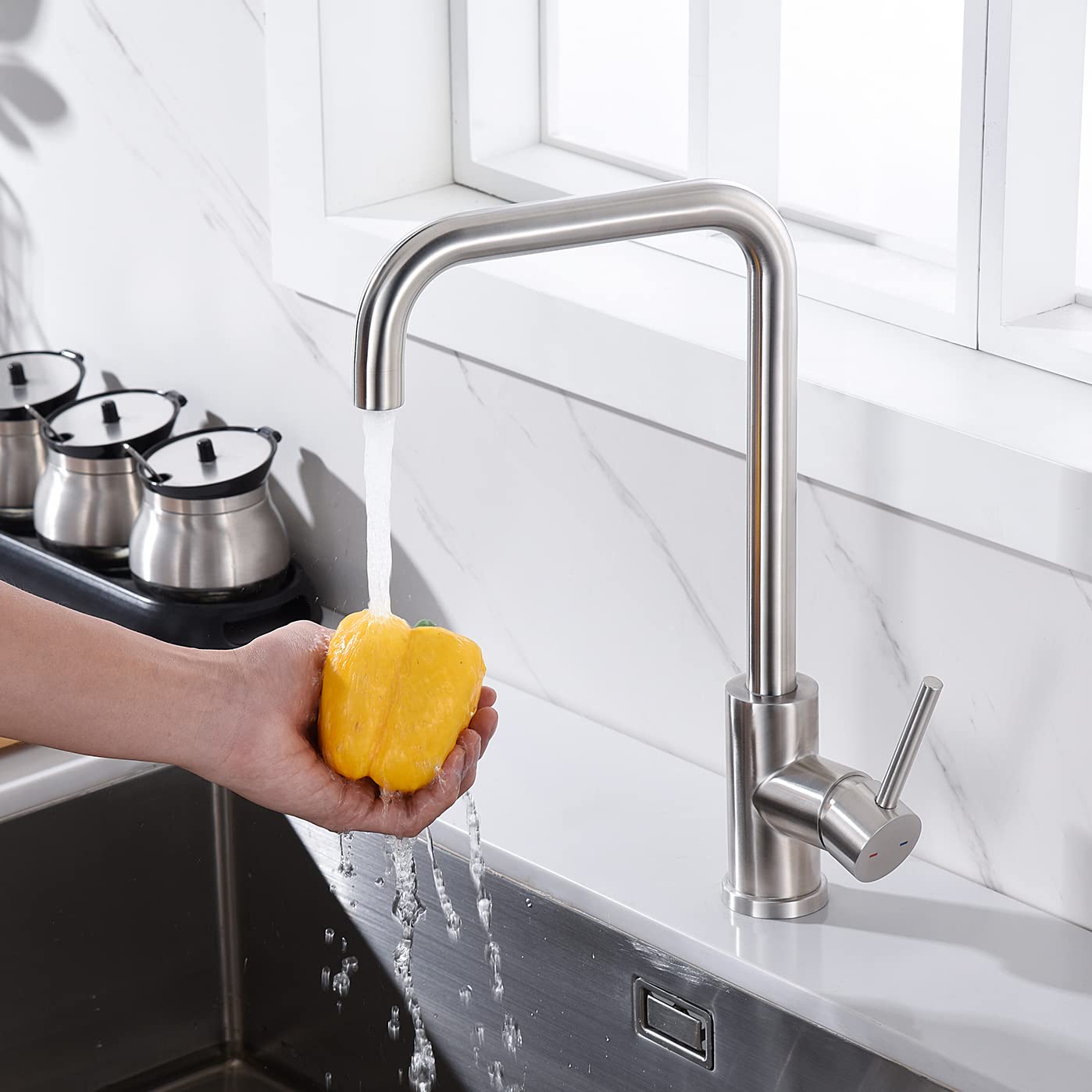 Wasserhahn Küche Hochdruck, Küchenarmatur 360 ° Drehbare Mischbatterie Küche aus Edelstahl 304，Einhebelmischer Spültischarmatur Spülbecken Armatur