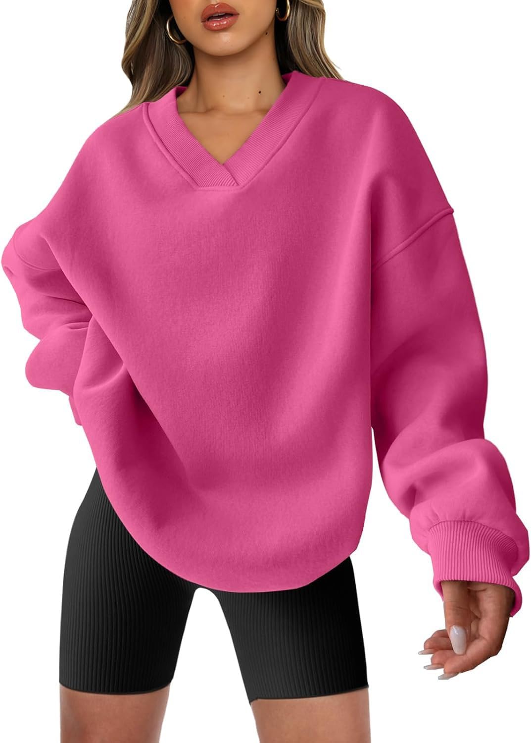 Damska bluza z kapturem oversize z dekoltem w serek z długim rękawem wygodna bluza dla nastolatków Preppy Top