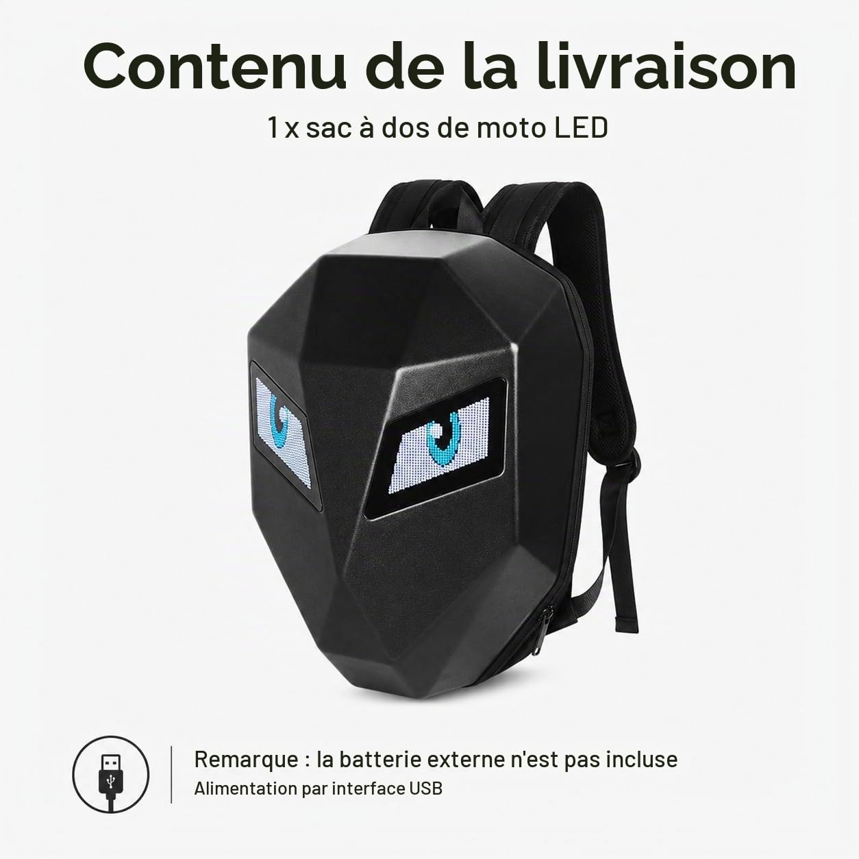 Sac à Dos LED à Coque Rigide 3D, Sac à Dos pour Casque De Moto, Mochila Para Motociclista De Hombre, écran Couleur Programmable, Sac à Dos D'équitation étanche(Piles Non incluses)