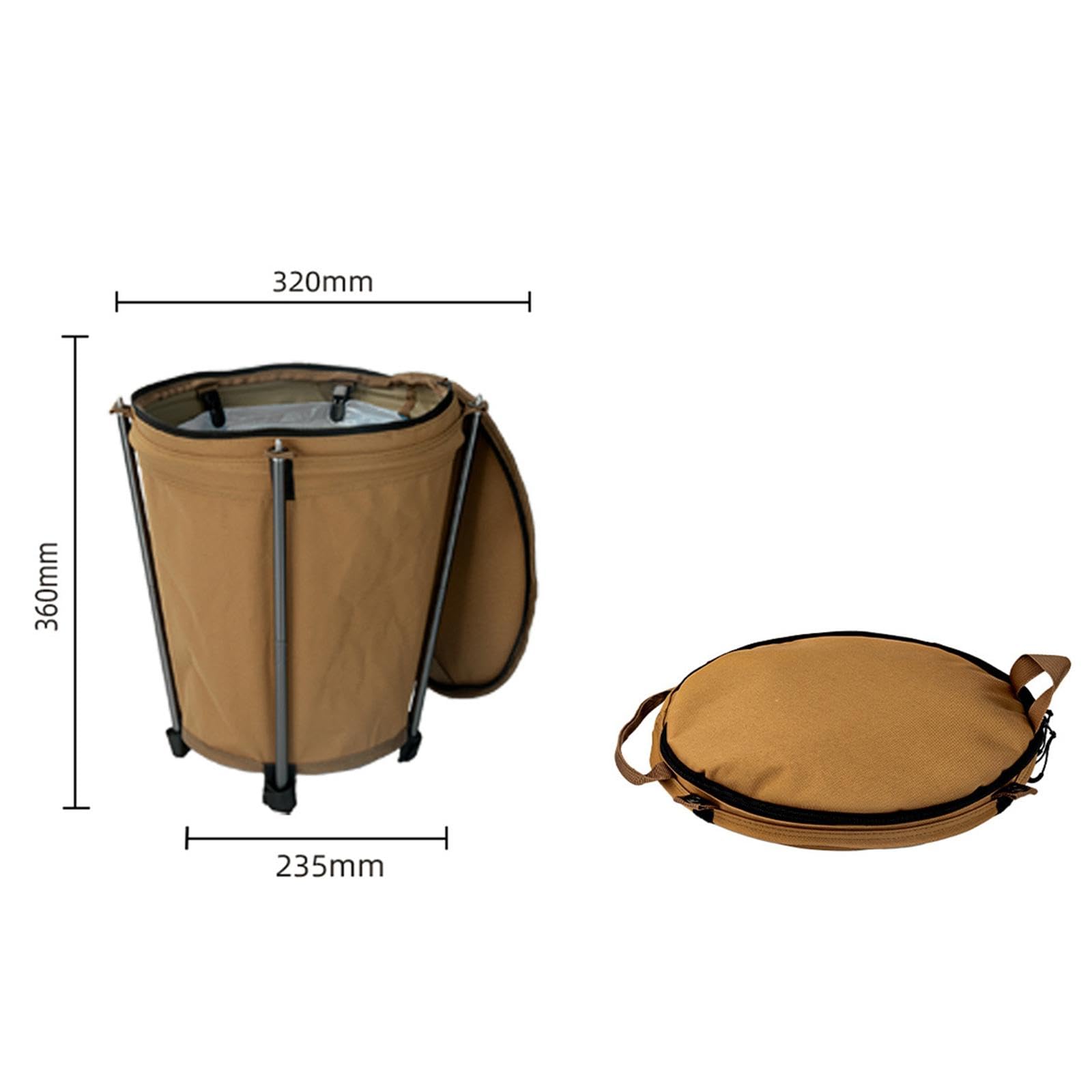 Qianly Cestino per Rifiuti da Campeggio, Cestino Portaoggetti Multifunzionale con Coperchio con Cerniera, Regalo per Bidone della Spazzatura, Cachi