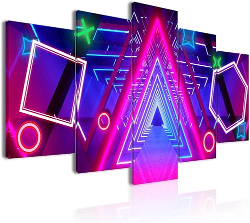 Lienzo de juego de neón arte de pared divertido 5 piezas pintura de espacio para juegos imágenes coloridas brillantes para sala de estar dormitorio