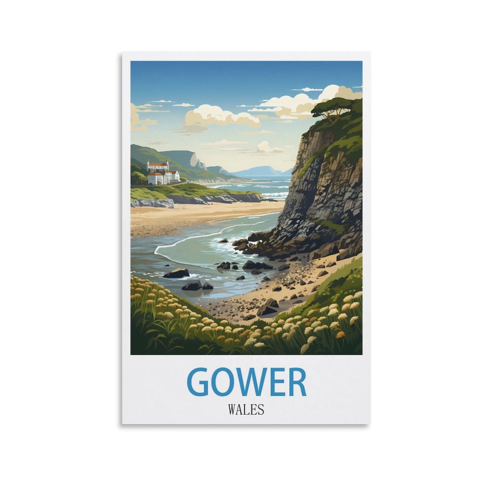 CEYHNO Gower Wales Vintage Travel Poster 20x30inch(50x75cm) Canvas Art Poster And Wall Art Picture Print Modern Family Bedroom Decor