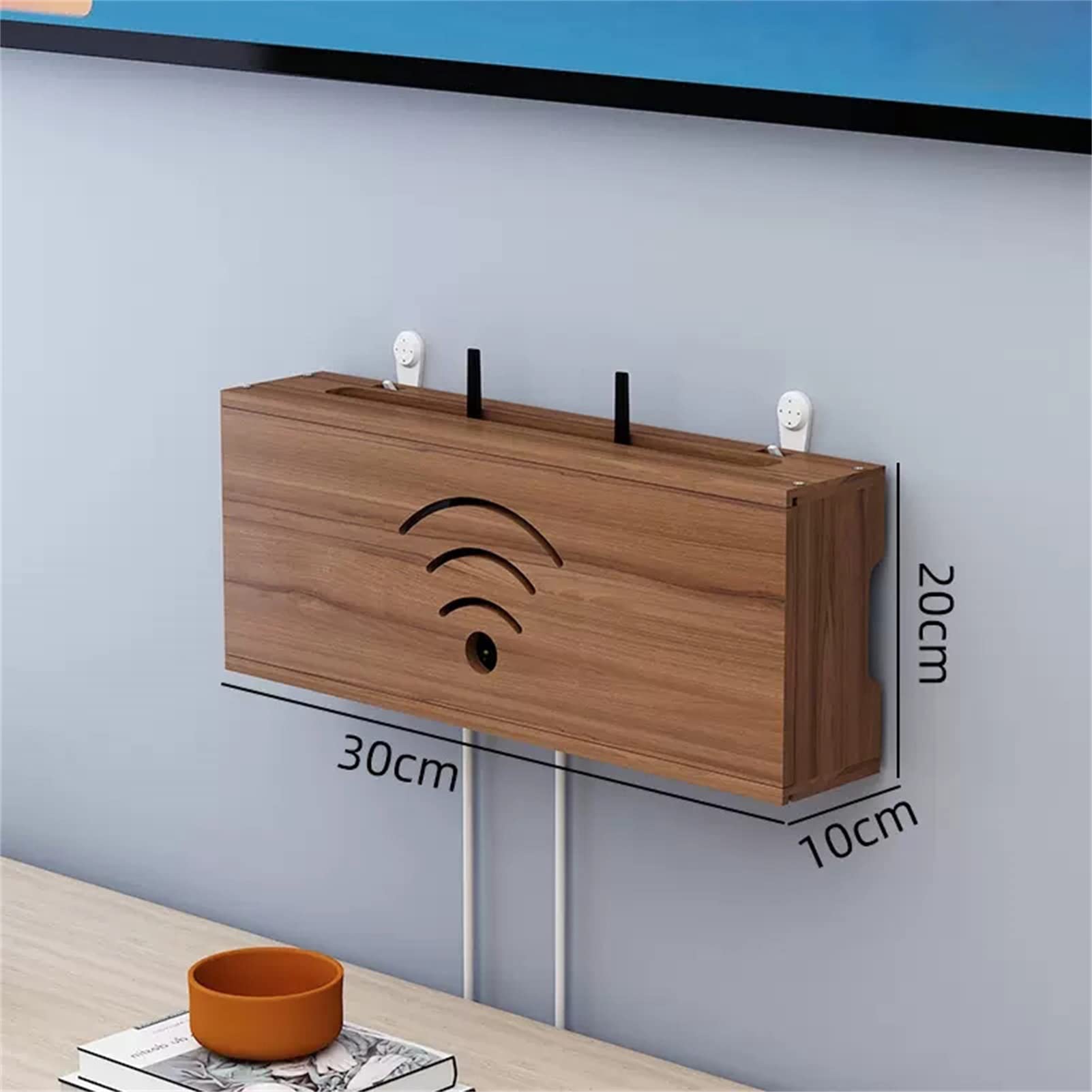 Routeur mural sans fil et support de rangement pour salon – Boîte de couverture multifonctionnelle pour décodeur finition noyer 30 cm – Économie d'espace et réducteur d'encombrement