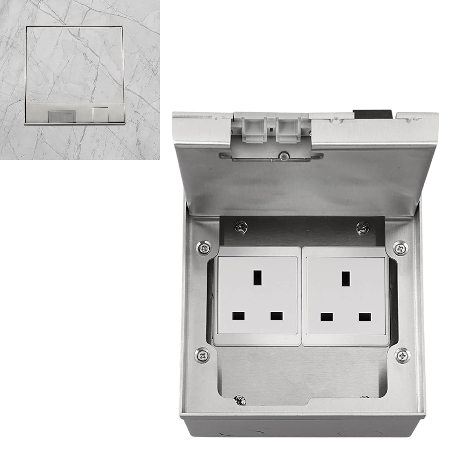Recessed Power Socket, Stainless Steel Floor Socket with Double Plug, Silver Waterproof Concealed Socket for Home Office Kitchen Living Room
