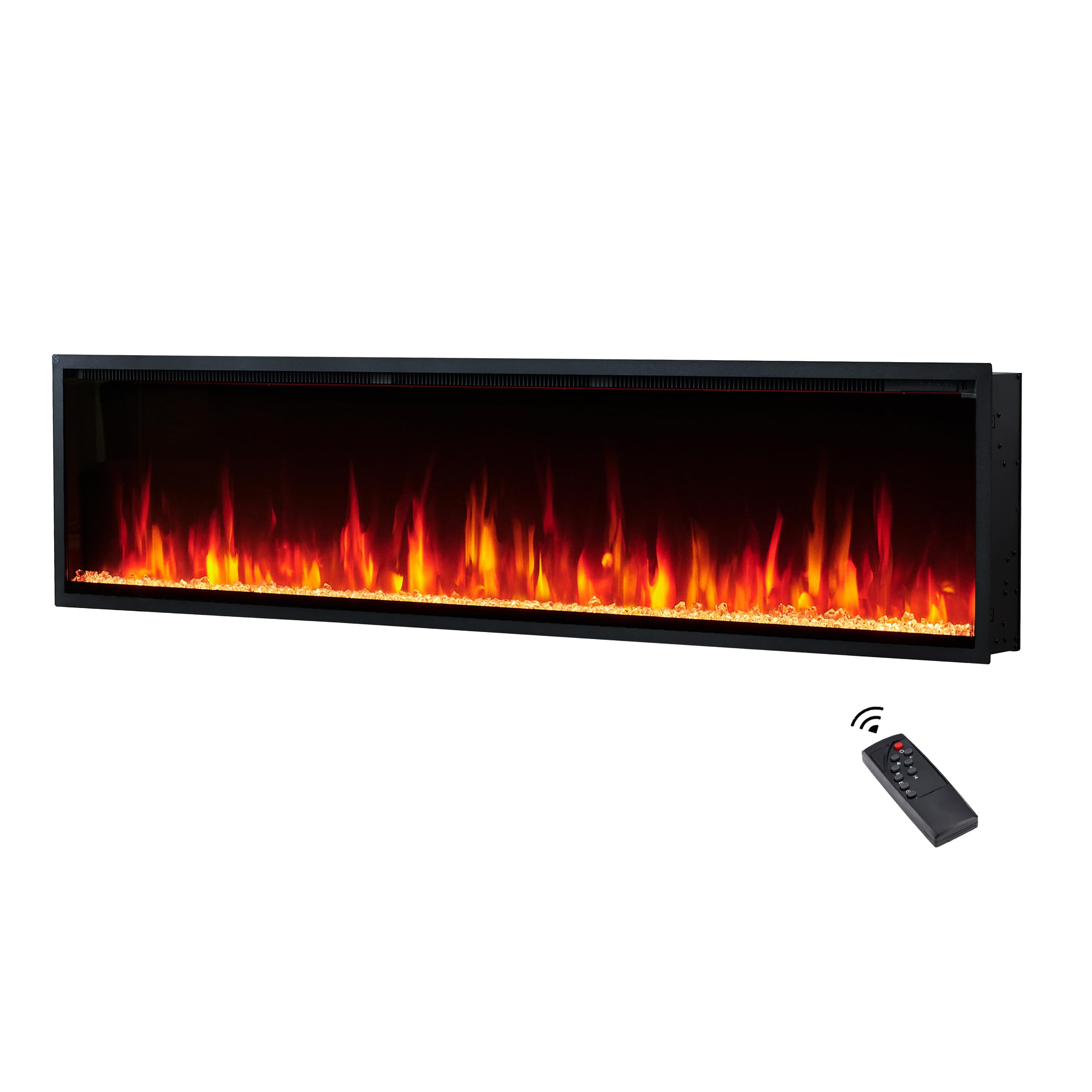 Flameko Black Avena 183Cm/72" 3-In-1 Slim Frame Recessed Media Wall/Wall Mounted/Freestanding Electric Fireplace With Multi Flame Colours, With Logs & Crystals, Heater 750W & 1.5Kw
