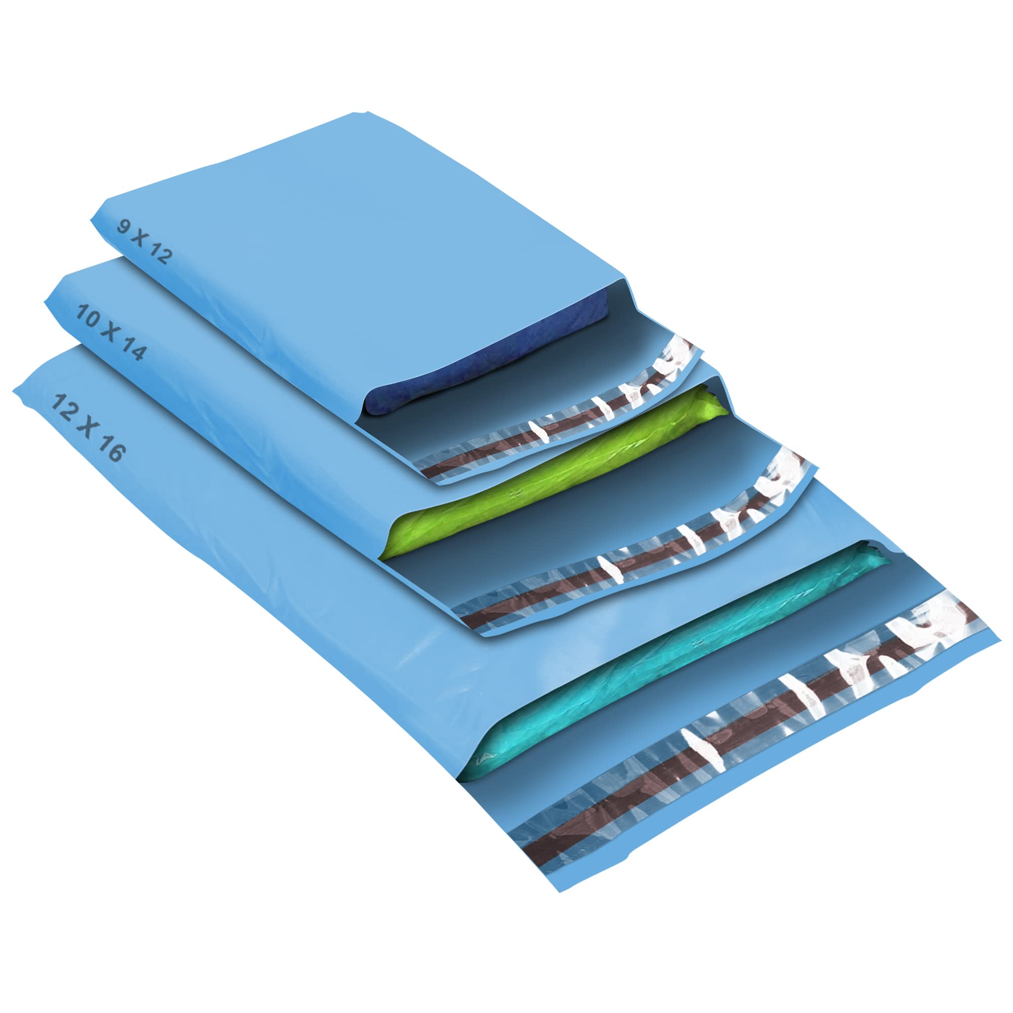 50 Mixed Size Blue Mailing Bags, Self Seal Strong Waterproof Poly Plastic Envelopes for Parcels, Packaging, Small, Medium, Large Mail, Shipping Courier Delivery Bags 3 Sizes, Blue — image 1