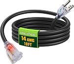 6 Ft 14/3 Cord d'extension extérieur éclairé - 14 Étendue SJTW Câble d'extension noir lourd avec 3 Plug à la terre, Idéal pour pelouse, jardin, appareils