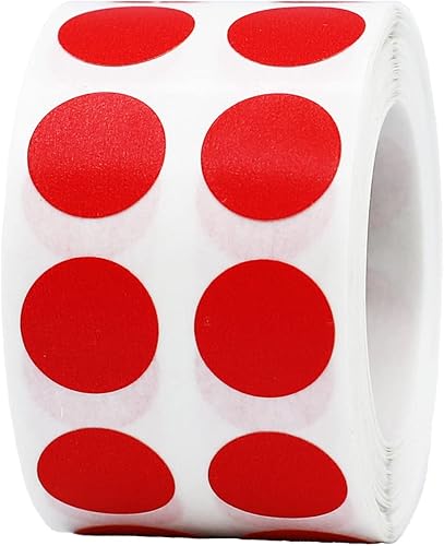 Etiquetas de codificación de color rojo para organizar el inventario 050 pulgadas círculo redondo puntos 1000 pegatinas adhesivas totales en un rollo