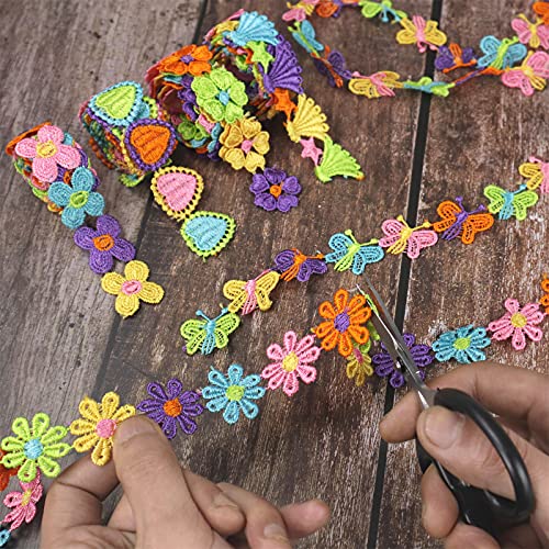 Lace Ribbon Trim Embroidered Sewing Lace Trim, Colorful Heart Shell Butterfly Flowers Ribbon Applique Fabric For Decorations Crafts Supplies, 6 Yards (Mix) #TOP2