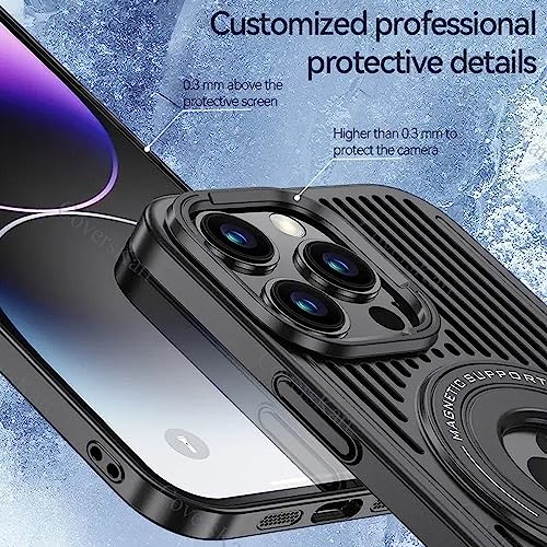 Image of Hybird Slim Armor Back Case Cover for iPhone 15 Pro MagSafe Heat Dissipation Kickstand | Magnetic Shell with Logo- View (Black)